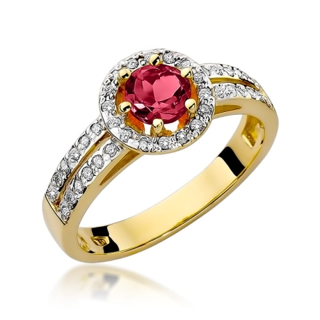 Przejdź do produktu Pierścionek zaręczynowy z żółtego złota z rubinem i diamentami 0,20ct Fire Of Love