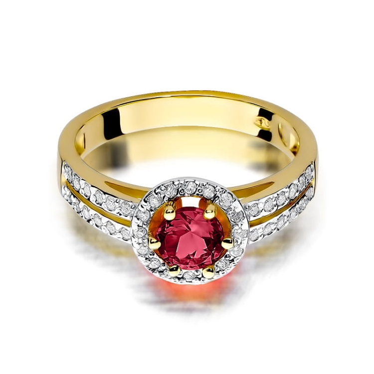 Pierścionek zaręczynowy z żółtego złota z rubinem i diamentami 0,20ct Fire Of Love BW-87-rubin