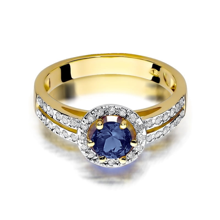 Pierścionek zaręczynowy z żółtego złota z szafirem i diamentami 0,20ct Fire Of Love BW-87-szafir