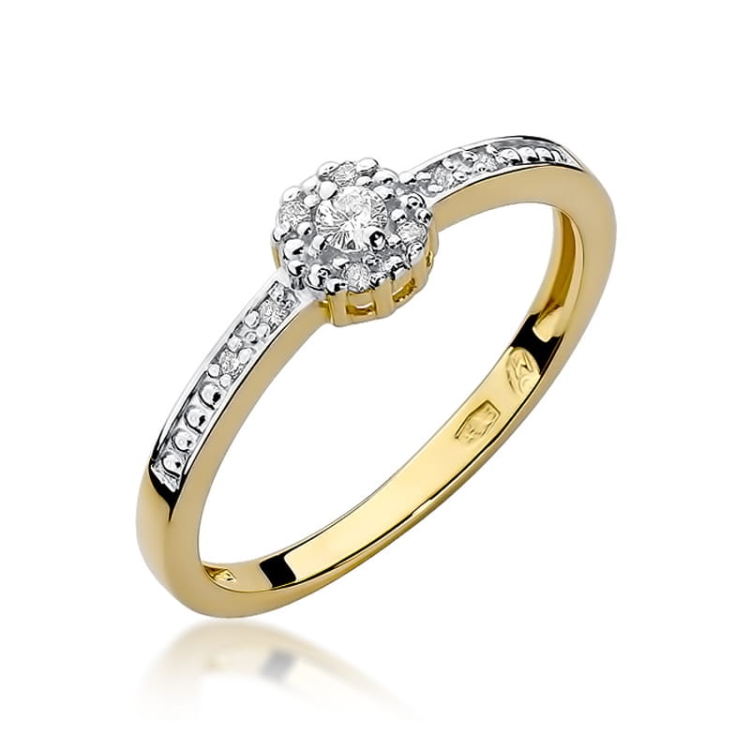 Pierścionek zaręczynowy z żółtego złota z diamentami 0,09ct Fire Of Love  BW-91-białe