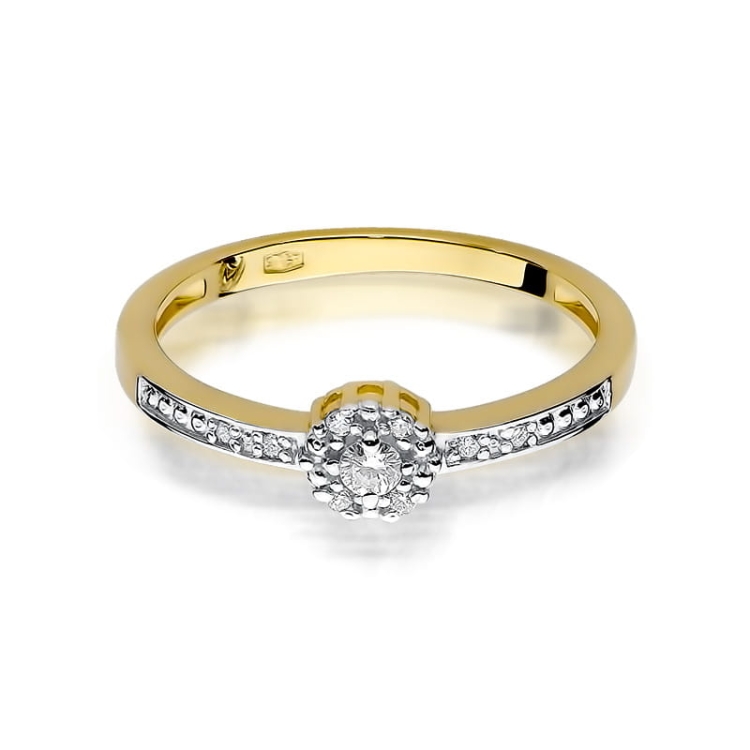 Pierścionek zaręczynowy z żółtego złota z diamentami 0,09ct Fire Of Love  BW-91-białe