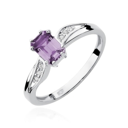 Pierścionek zaręczynowy z białego złota z ametystem i diamentami 0,03ct Fire Of Love BW-94-ametyst-b