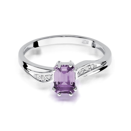 Przejdź do produktu Pierścionek zaręczynowy z białego złota z ametystem i diamentami 0,03ct Fire Of Love 
