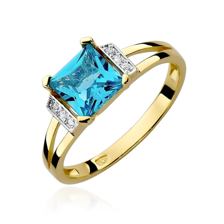 Pierścionek zaręczynowy z żółtego złota z topazem i diamentami 0,03ct Fire Of Love BW-103-topaz