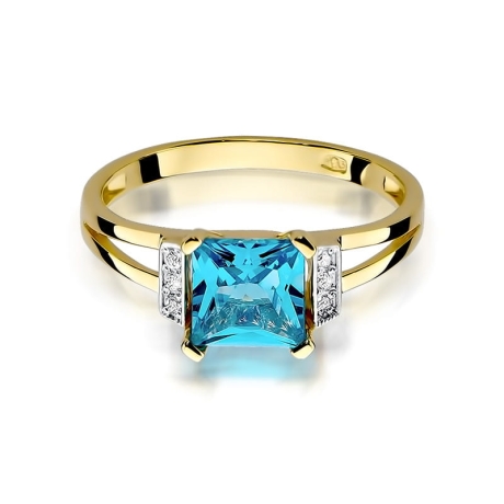 Przejdź do produktu Pierścionek zaręczynowy z żółtego złota z topazem i diamentami 0,03ct Fire Of Love 