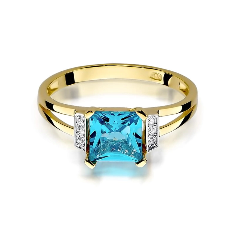 Pierścionek zaręczynowy z żółtego złota z topazem i diamentami 0,03ct Fire Of Love BW-103-topaz