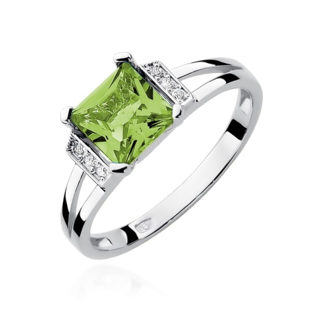 Przejdź do produktu Pierścionek zaręczynowy z białego złota z oliwinem i diamentami 0,03ct Fire Of Love 