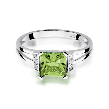 Przejdź do produktu Pierścionek zaręczynowy z białego złota z oliwinem i diamentami 0,03ct Fire Of Love 