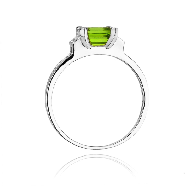 Pierścionek zaręczynowy z białego złota z oliwinem i diamentami 0,03ct Fire Of Love BW-103-oliwin-b