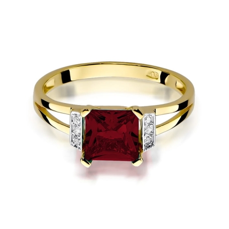 Przejdź do produktu Pierścionek zaręczynowy z żółtego złota z granatem i diamentami 0,03ct Fire Of Love