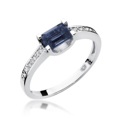 Pierścionek zaręczynowy z białego złota z szafirem i diamentami 0,03ct Fire Of Love  BW-105-szafir-b