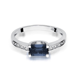 Pierścionek zaręczynowy z białego złota z szafirem i diamentami 0,03ct Fire Of Love  BW-105-szafir-b
