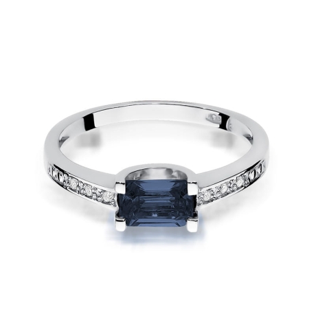 Przejdź do produktu Pierścionek zaręczynowy z białego złota z szafirem i diamentami 0,03ct Fire Of Love