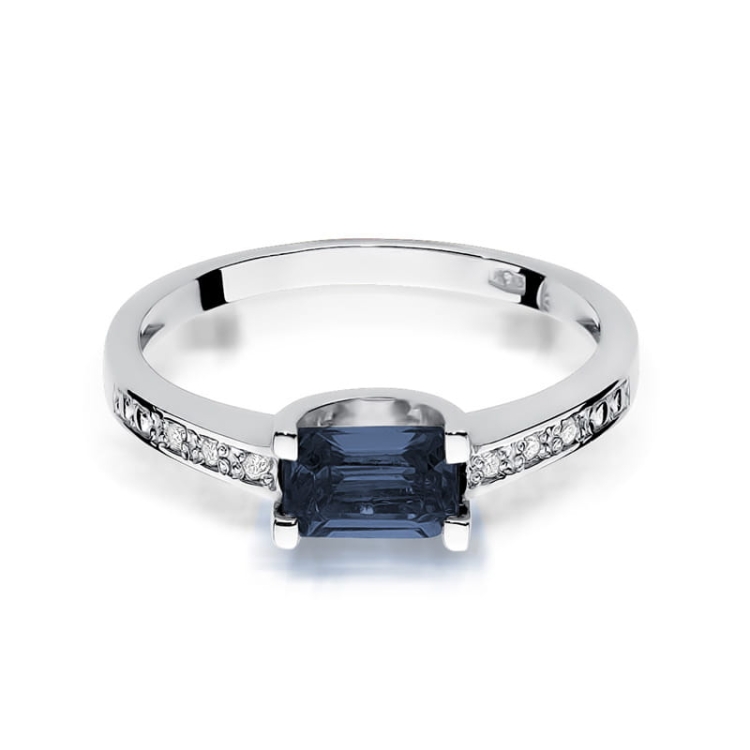 Pierścionek zaręczynowy z białego złota z szafirem i diamentami 0,03ct Fire Of Love  BW-105-szafir-b