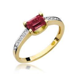 Pierścionek zaręczynowy z żółtego złota z rubinem i diamentami 0,03ct Fire Of Love BW-105-rubin