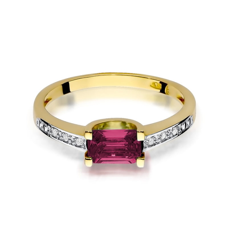 Pierścionek zaręczynowy z żółtego złota z rubinem i diamentami 0,03ct Fire Of Love BW-105-rubin