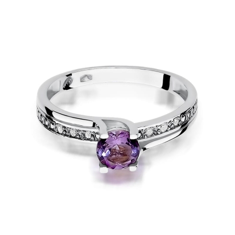 Przejdź do produktu Pierścionek zaręczynowy z białego złota z ametystem i diamentami 0,03ct Fire Of Love