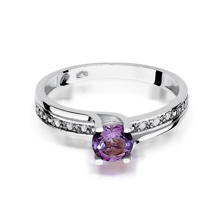 Pierścionek zaręczynowy z białego złota z ametystem i diamentami 0,03ct Fire Of Love BW-106-ametyst-b