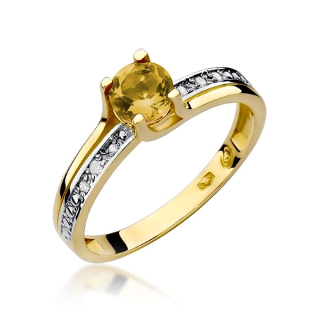 Przejdź do produktu Pierścionek zaręczynowy z żółtego złota z cytrynem i diamentami 0,03ct Fire Of Love