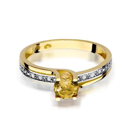 Przejdź do produktu Pierścionek zaręczynowy z żółtego złota z cytrynem i diamentami 0,03ct Fire Of Love