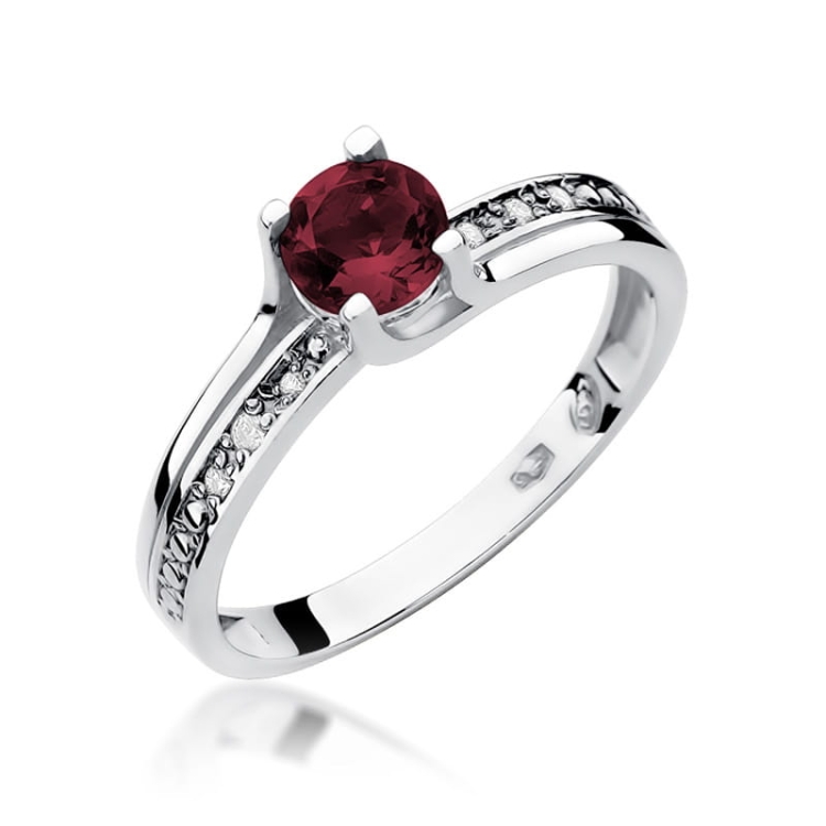 Pierścionek zaręczynowy z białego złota z granatem i diamentami 0,03ct Fire Of Love BW-106-granat-b
