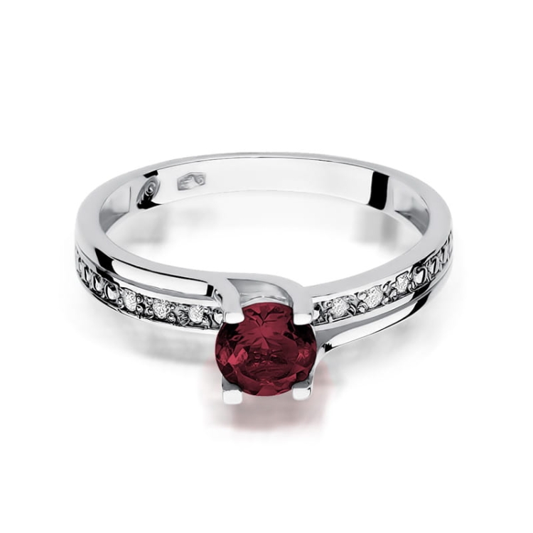 Pierścionek zaręczynowy z białego złota z granatem i diamentami 0,03ct Fire Of Love BW-106-granat-b