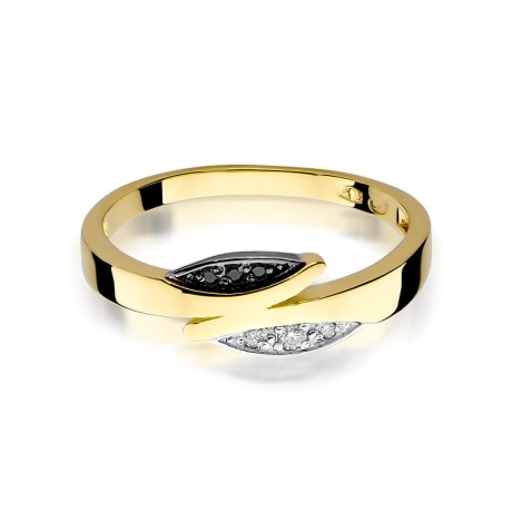 Przejdź do produktu Pierścionek zaręczynowy z żółtego złota z czarnymi i białymi diamentami 0,03ct Fire Of Love
