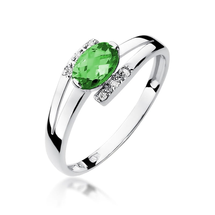 Pierścionek zaręczynowy z białego złota z szmaragdem i diamentami 0,05ct Fire Of Love  BW-119-szmaragd-b