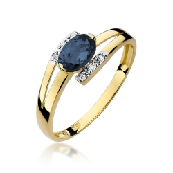 Pierścionek zaręczynowy z żółtego złota z szafirem i diamentami 0,05ct Fire Of Love BW-119-szafir
