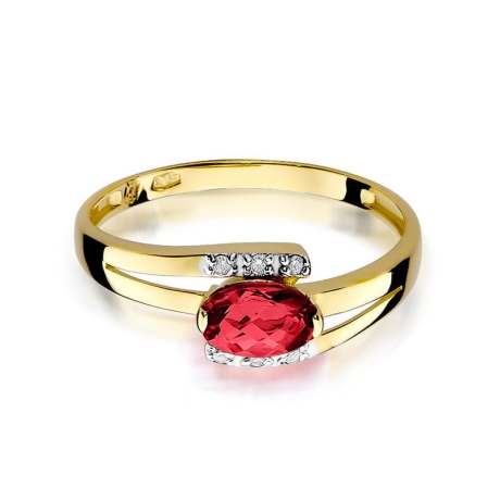 Przejdź do produktu Pierścionek zaręczynowy z żółtego złota z rubinem i diamentami 0,05ct Fire Of Love 