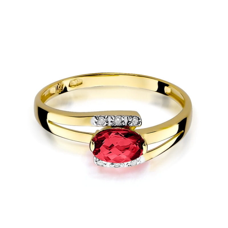 Pierścionek zaręczynowy z żółtego złota z rubinem i diamentami 0,05ct Fire Of Love BW-119-rubin