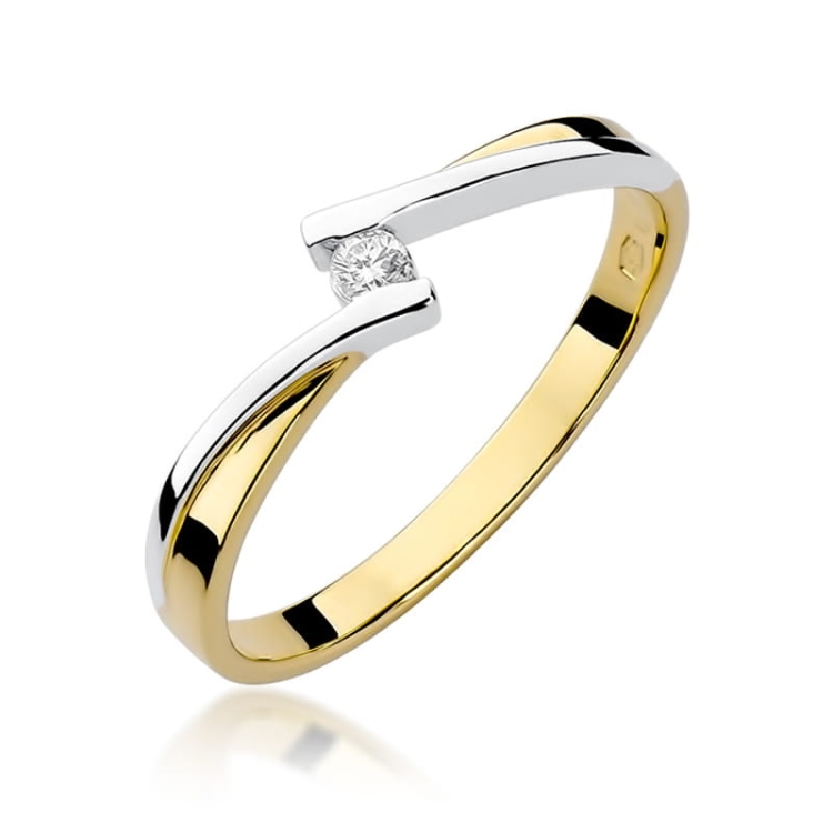 Pierścionek zaręczynowy z żółtego złota z diamentem 0,04ct Fire Of Love GW-137