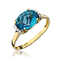 Pierścionek zaręczynowy z żółtego złota z topazem i diamentami 0,04ct Fire Of Love BW-148-topaz