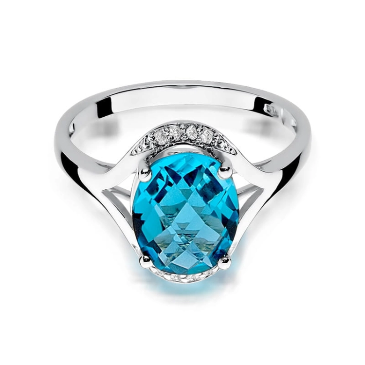 Pierścionek zaręczynowy z białego złota z topazem i diamentami 0,04ct Fire Of Love BW-150-topaz-b