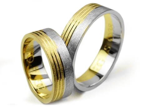 Obrączki ślubne z żółtego i białego złota płaskie 6mm Simple S038-k