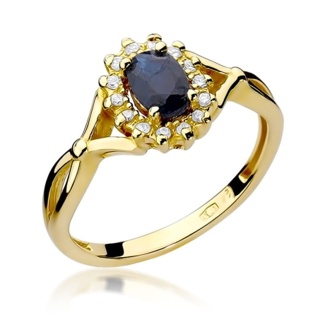 Przejdź do produktu Pierścionek zaręczynowy z żółtego złota z szafirem i diamentami 0,12ct Fire Of Love