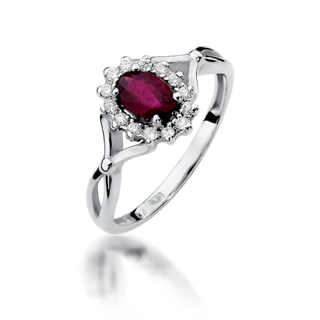 Przejdź do produktu Pierścionek zaręczynowy z białego złota z rubinem i diamentami 0,12ct Fire Of Love