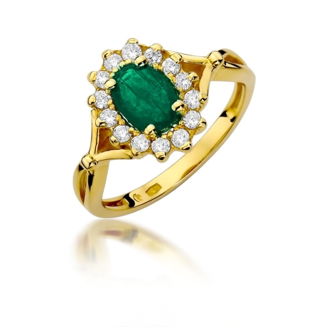 Przejdź do produktu Pierścionek zaręczynowy z żółtego złota z szmaragdem i diamentami 0,28ct Fire Of Love