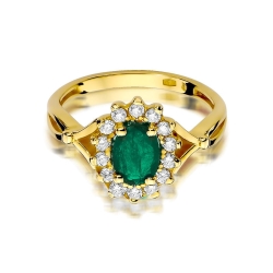Pierścionek zaręczynowy z żółtego złota z szmaragdem i diamentami 0,28ct Fire Of Love BW-182-szmaragd-0,80ct