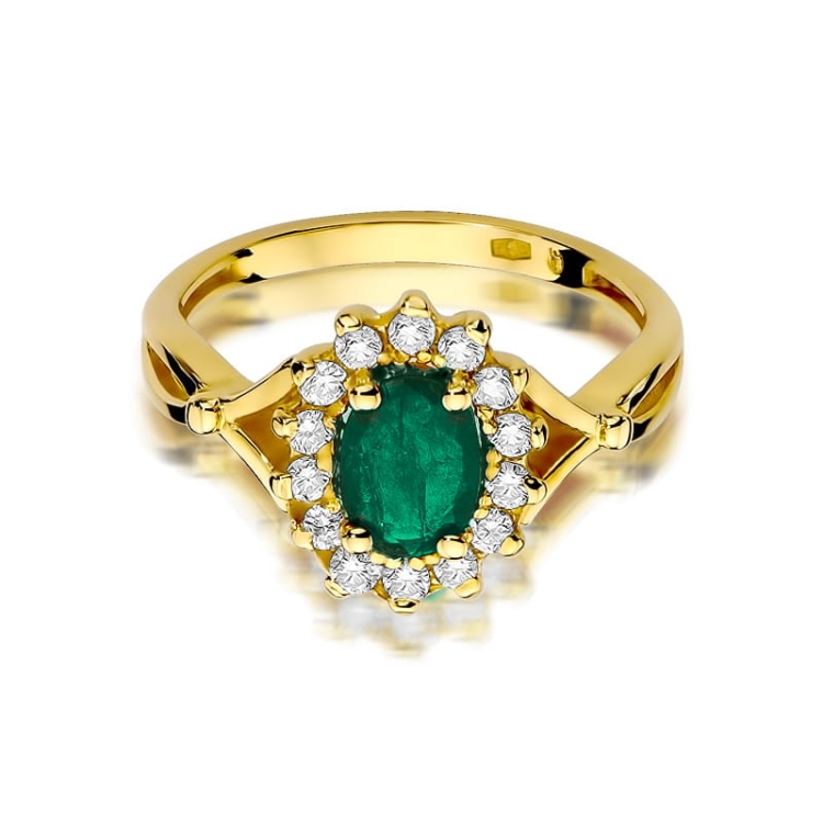 Pierścionek zaręczynowy z żółtego złota z szmaragdem i diamentami 0,28ct Fire Of Love BW-182-szmaragd-0,80ct