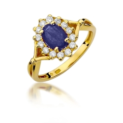 Pierścionek zaręczynowy z żółtego złota z szafirem i diamentami 0,28ct Fire Of Love BW-182-szafir-0,90ct