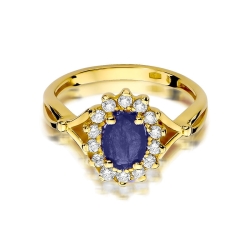 Pierścionek zaręczynowy z żółtego złota z szafirem i diamentami 0,28ct Fire Of Love BW-182-szafir-0,90ct