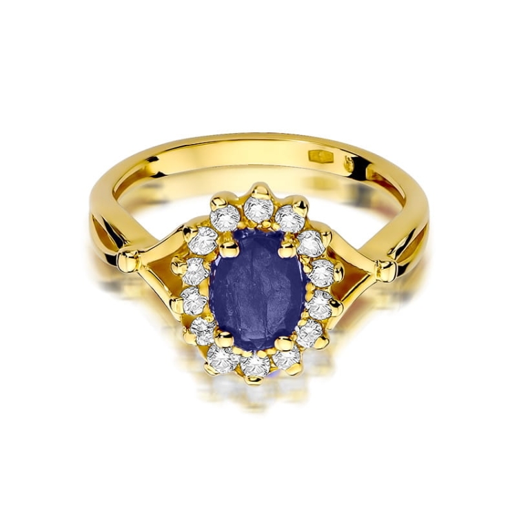 Pierścionek zaręczynowy z żółtego złota z szafirem i diamentami 0,28ct Fire Of Love BW-182-szafir-0,90ct