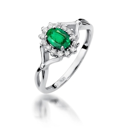 Pierścionek zaręczynowy z białego złota z szmaragdem i diamentami 0,12ct Fire Of Love  BW-182-szmaragd-0,40ct-b