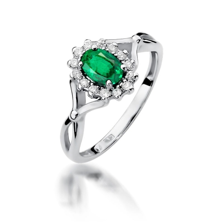 Przejdź do produktu Pierścionek zaręczynowy z białego złota z szmaragdem i diamentami 0,12ct Fire Of Love