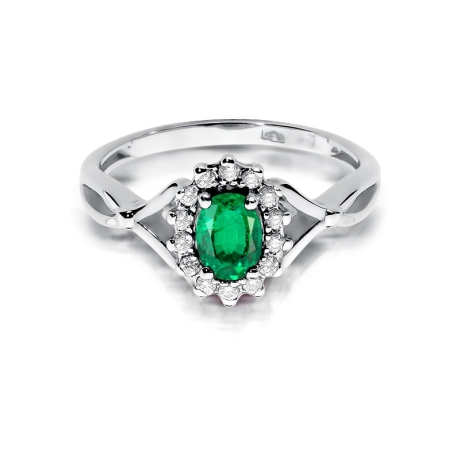 Przejdź do produktu Pierścionek zaręczynowy z białego złota z szmaragdem i diamentami 0,12ct Fire Of Love