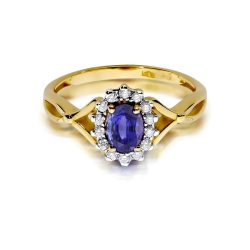 Pierścionek zaręczynowy z żółtego złota z tanzanitem i diamentami 0,12ct Fire Of Love  BW-182-tanzanit-0,40ct