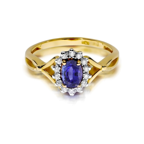Przejdź do produktu Pierścionek zaręczynowy z żółtego złota z tanzanitem i diamentami 0,12ct Fire Of Love
