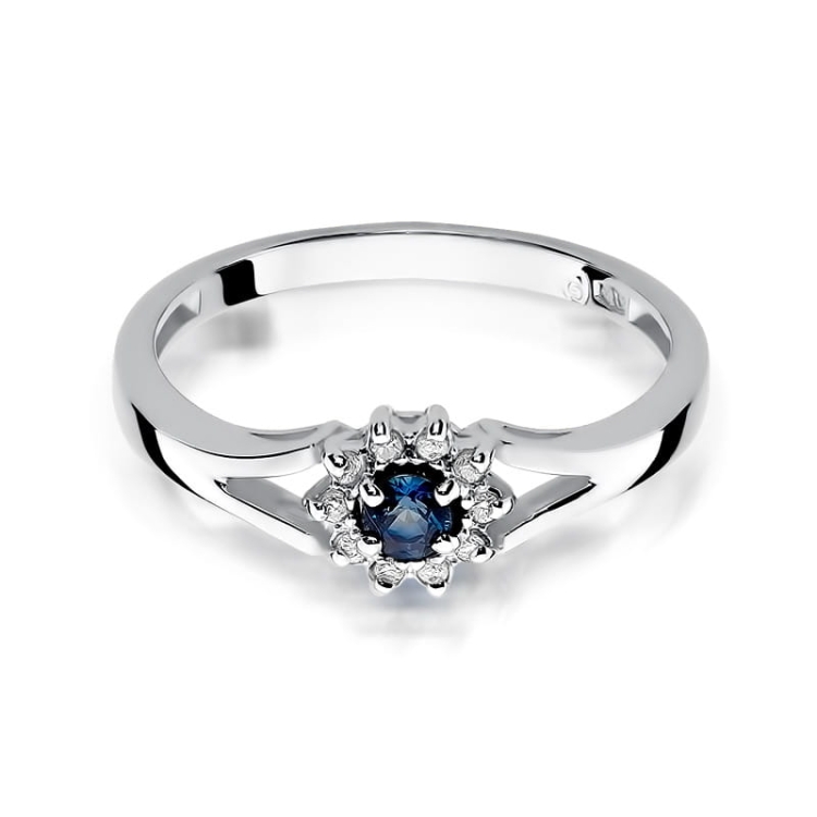 Pierścionek zaręczynowy z białego złota z szafirem i diamentami 0,09ct Fire Of Love BW-185-szafir-b