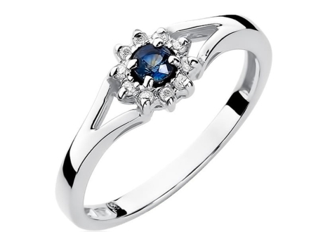 Przejdź do produktu Pierścionek zaręczynowy z białego złota z szafirem i diamentami 0,09ct Fire Of Love